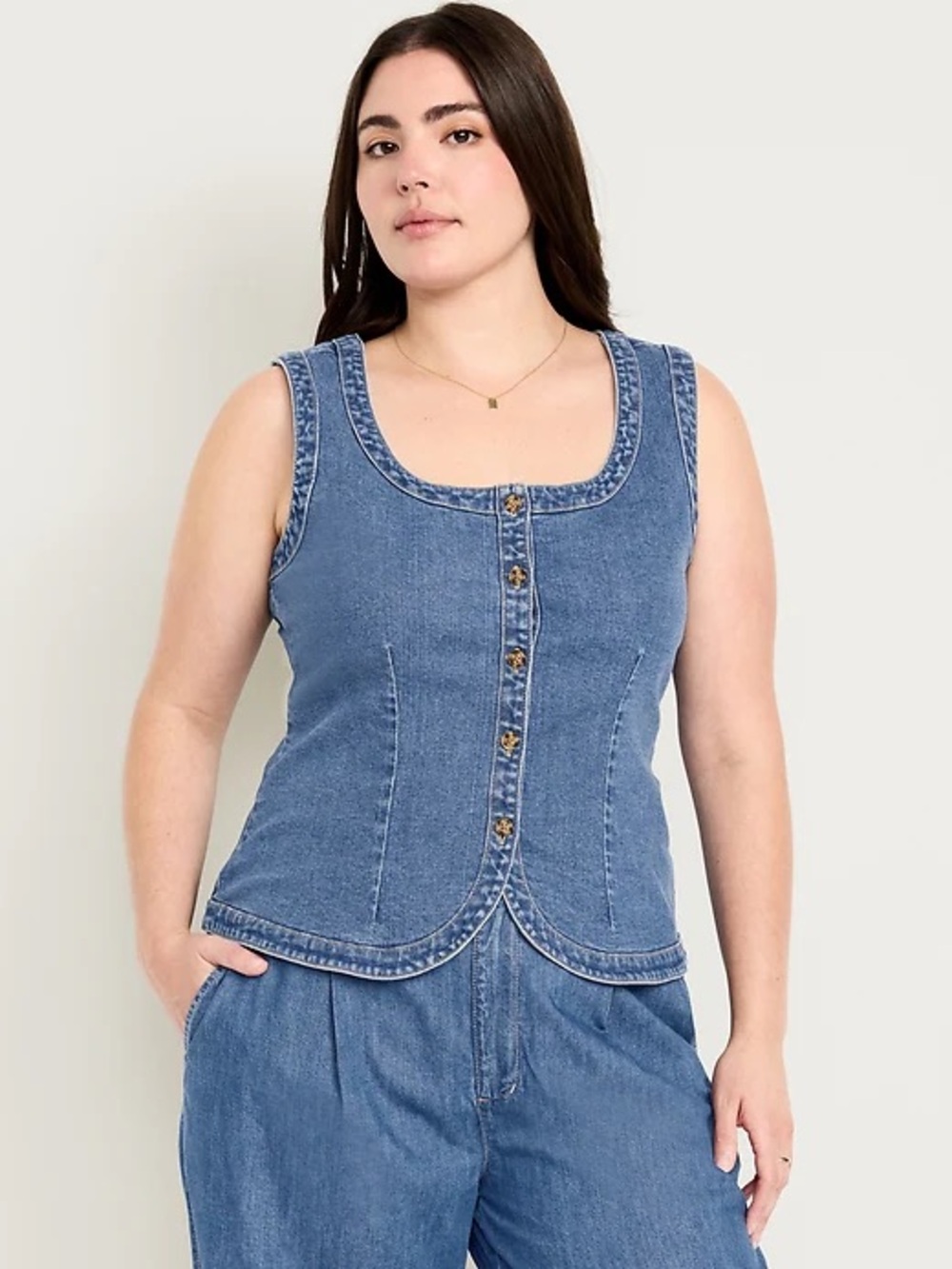 Old Navy Blue Denim Button-Front Vest